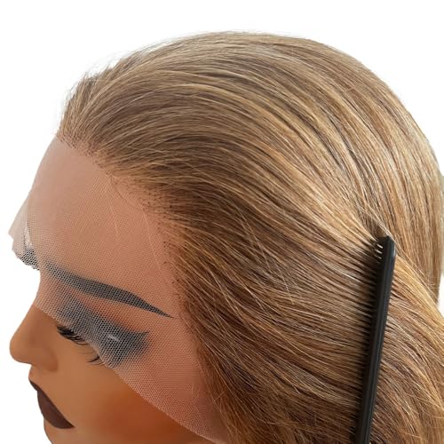 Belaved 6T6P18 13x4 Ombre Lace Front Wigs Human Hair for Women Ash Brown to Blonde Highlights HD Straight Lace Frontal Wig Human Hair 16 Inch 150% Density Pre Plucked Bleached Knots Glueless