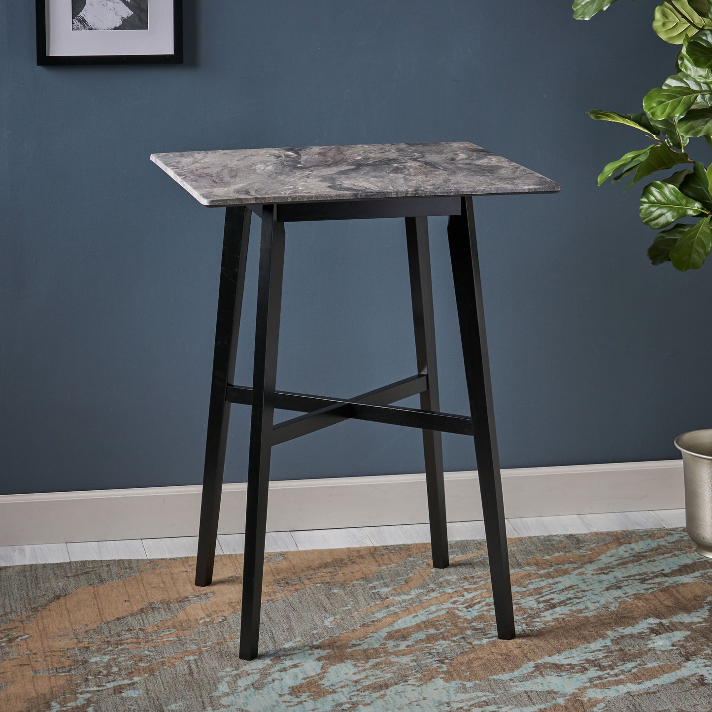 Modern Bar Height 42 Dining Table, Rubberwood Legs And Laminate Table
