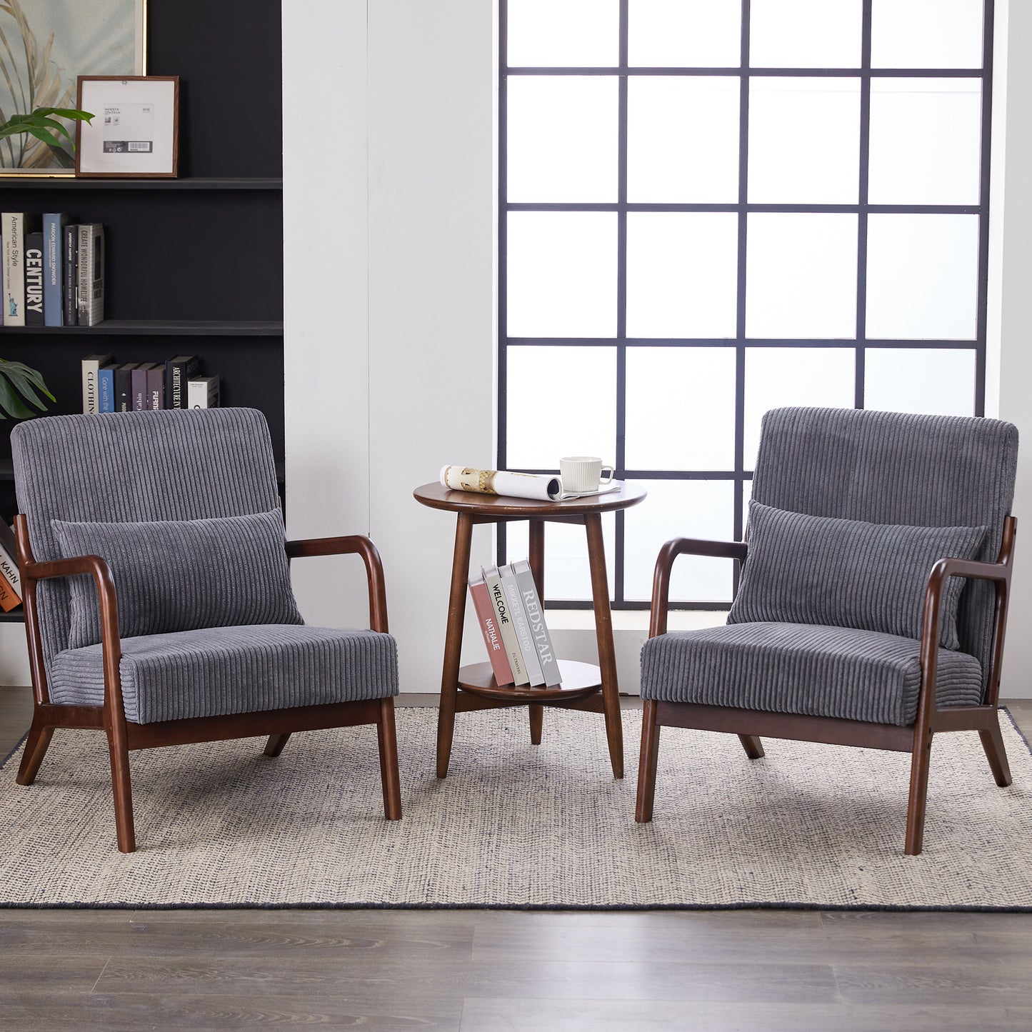 Mid-Century Modern Accent Chair - Antique Dark Grey Upholstered Armchair