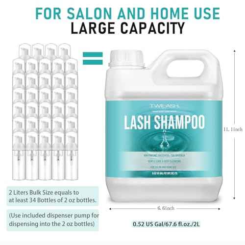 Lash Shampoo Bulk, Eyelash Cleanser for Extensions 2 Liters, Dispenser Pump, Safe Makeup Remover, Non-irritating or Burning Eyelid Foaming Cleanser for Professional Salon and Home Use (Unscented-2L)