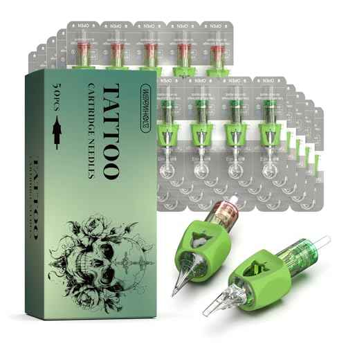 Wormhole Tattoo Cartridge Needles, 50pcs Mixed Disposable Tattoo Needles Tattoo Finger Ledge Cartridges #12 Round Liner Magnum Round Shader 3RL 5RL 7RL 9RL 5RS 7RS 7RM 9RM 9M1 11M1 for Tattoo Gun
