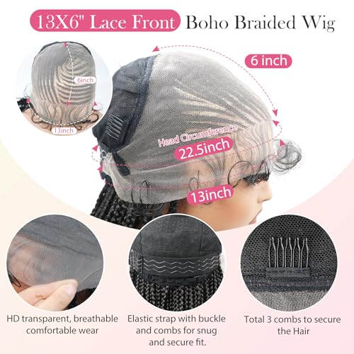 lumeng 13X6 HD Lace Front Cornrow Braided Wigs for Women Knotless Braided Wigs 32" Box Braid Wig with Baby Hair Premium Synthetic Lemonade Braids Natural Looking Hair Black Braided Lace Front Wigs