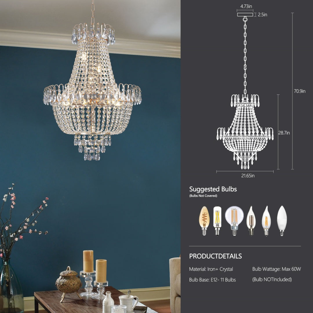 Large Gold Crystal Chandelier - Contemporary Ceiling Light Fixture