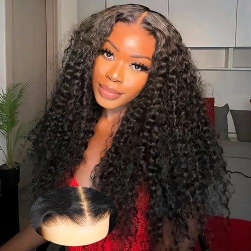200% Density Deep Wave Wear and Go Glueless Wigs Human Hair Pre Plucked Pre Cut 7x5 HD Lace Front Wigs Pre Bleached Bye Bye Knots Deep Curly Lace Closure Wigs Human Hair for Women 18 Inch