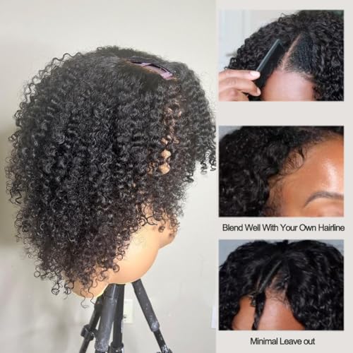 Afro Kinky Curly V Part Wig Human Hair Brazilian Virgin Upgrade U Part Wigs Glueless Afro Curly 180 Density Vpart Wig No Leave Out For Black Women 16Inch