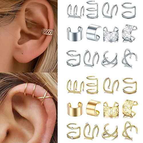 24 Pcs Gold Silver Hair Braids Dreadlock Non-Piercing Ear Clip Beard Beads Cuffs Clip Hair Accessories Styling Fashion Jewelry Gift Toos for Women Men