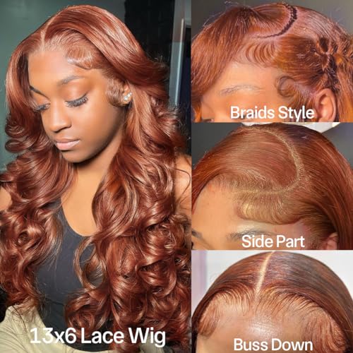 26 Inch Reddish Brown Body Wave Glueless Lace Front Wigs Human Hair Light Chocolate Brown 180% Density Auburn Copper Reddish Brown Wigs for Women 13x6