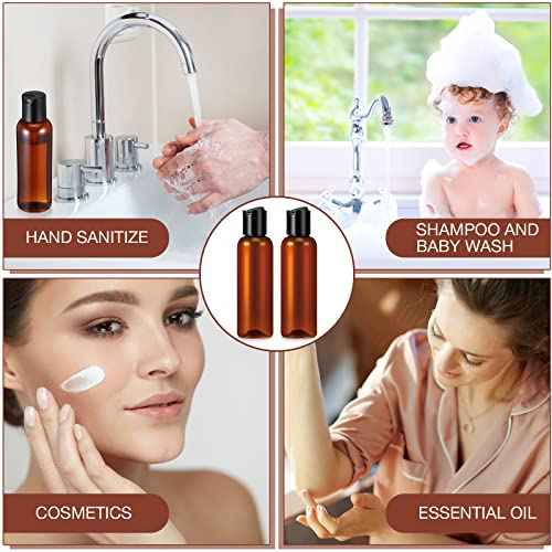 Mimorou 50 Pieces 4oz Plastic Squeeze Bottles with Disc Top Flip Cap Empty Amber Refillable Containers Small Travel Toiletry Bottles for Lotion Shampoo Oil Body Soap Creams