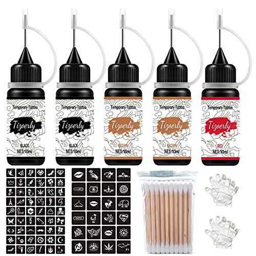 Temporary Tattoos Kits, wumawu Semi Permanent Tattoos, DIY Fake Freckles Temporary Tattoos for Women Men Kids Party,Summer Trend hand Ink with 78 Pcs Tattoo Stencils,Jagua Gel - Full Kit 5 Bottles