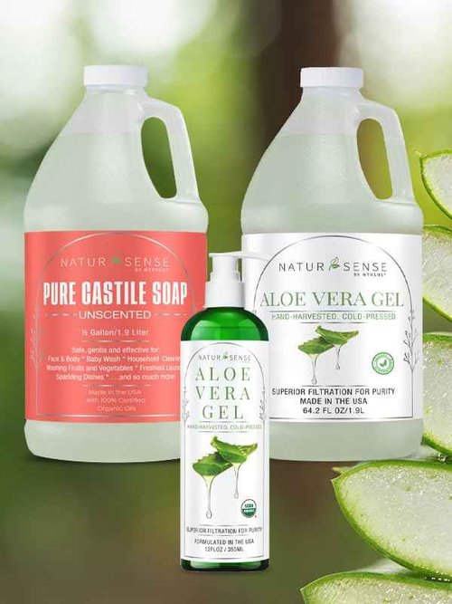 NaturSense Organic Aloe Vera Gel from 100% Pure Aloe w/pump. Great for Hair-Scalp-Face-Dry/Sensitive Skin-Acne-Sunburn. Unscented, Same Organic Ingredients! Bulk: Two 64 Fl Oz bottles (128.4 Fl. Oz.)