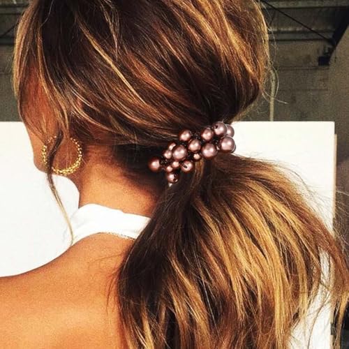Fashey Pearl Hair Ties Beaded Ponytail Holder Fancy Scrunchies Decorative Hair Accessories for Women