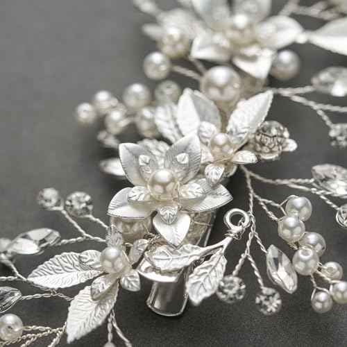 SWEETV Wedding Hair Clip Comb Handmade Bridal Hair Accessories for Women Wedding Hair piece,Silver