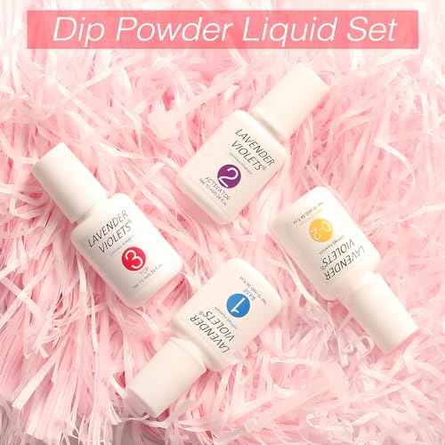 Lavender Violets Dip Powder Liquid Set with Nail Primer, Activator, Base and Top Coat Long Lasting for Dip Powder Nail Kit J781