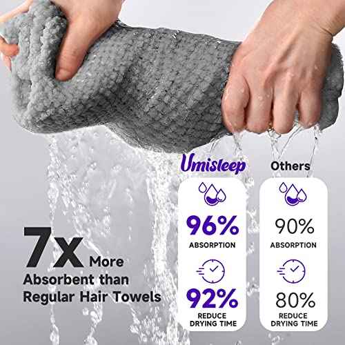 Umisleep Extra Large Microfiber Hair Towel for Women Long, Curly, Thick Hair, Super Soft Anti Frizz Quick Dry Hair Towel Wrap, Ultra Absorbent Hair Turban with Elastic Band Grey