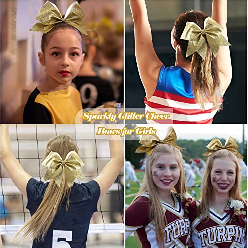 16PCS 8" Large Glitter Cheer Bows for Cheerleaders, CN Sparkly Hair Bows with Elastic Hair Ties Accessories for Teens Girls Women Cheerleading Softball Competition Sports (Gold)