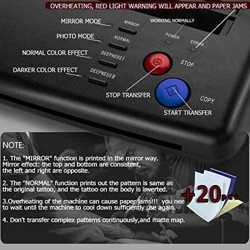 Tattoo Transfer Stencil Machine with 20 Thermal Tattoo Kit Copier Printer Tattoo Transfer Stencil Paper Tattoo Stencil Printer Machine for Tattoos Black Version