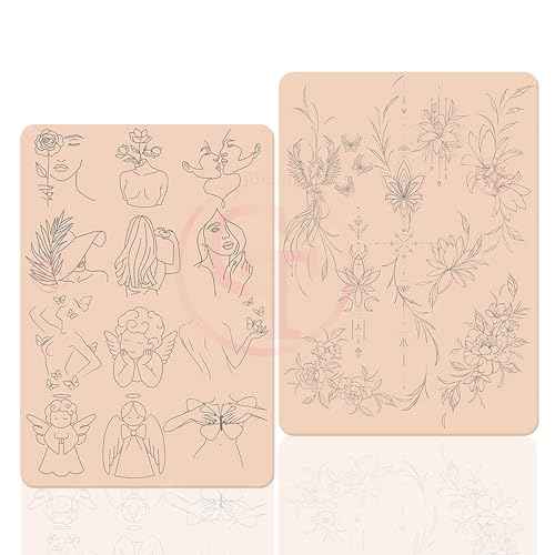 FeteBeauty 3pcs Pink Tiny Tattoo Practice Skin with Design Silicone Double Side Printing Mini Tattoo Practice Pad with Light Gray Outline for Tattoo Practice (3pcs)