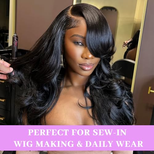 14 16 18 Inch Real Human Hair Bundles Body Wave 3 Bundles Unprocessed Natural Black Remy Body Wave Brazilian Virgin Cambodian Hair Wavy, 1b, No Tangle No Shedding, True to Length