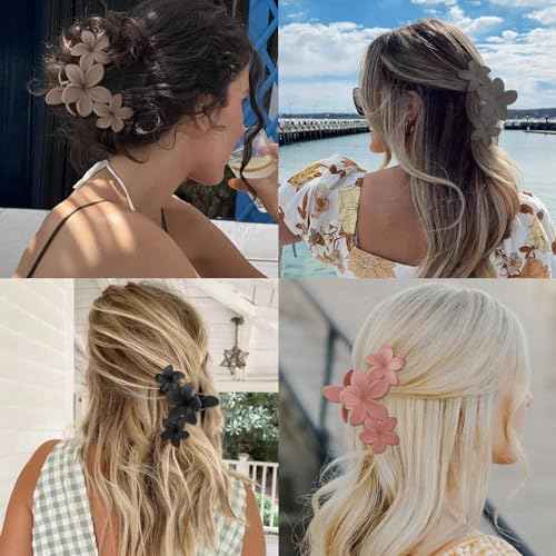 Canitor Flower Claw Clips for Women, Hawaiian Plumeria Hair Clips for Thick Thin Hair, Cute Summer Beach Accessories, Preppy Teen Girl Gifts, Trendy Stuff