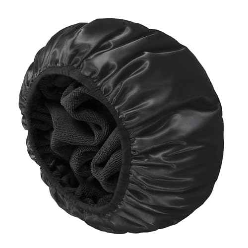YIZIJIZI Terry Lined Shower Cap,Triple Layer Large Cap for Women,Shower Cap Reusable Waterproof,Long Thick Hair(Black)