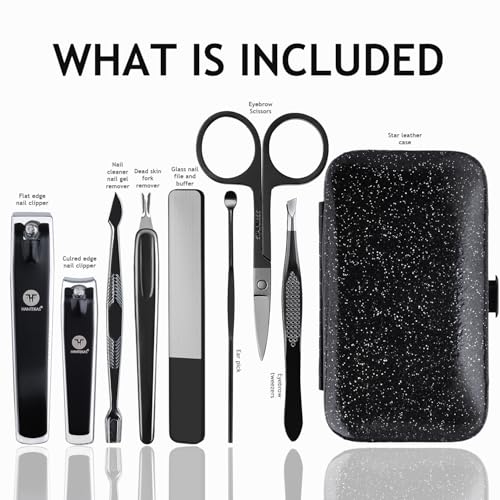 Manicure Pedicure Set 8pcs Stainless Steel Nail Clippers Kit Fingernail Toenail Clippers Cutters with Leather Case for Home Workplace Outdoor Travel Salon Gift for Men Women Family Friends