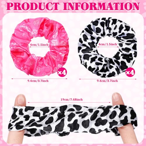 Lyrow 24 Pcs Cowgirl Western Cow Print Scrunchies Let's Go Hair Scrunchies Disco Cow Print Hair Accessories Ponytail Holder Ropes for Elastic Ties Bride Bachelorette Party Supplies Favors