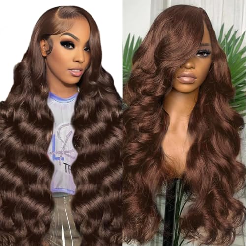 4# Chocolate Brown Lace Front Wig 26 Inch Body Wave Lace Front Wigs Human Hair 13x6 200 Density HD Lace Colored Wigs | Soft Non-shedding Non-tangling Full Length No Peculiar Smell