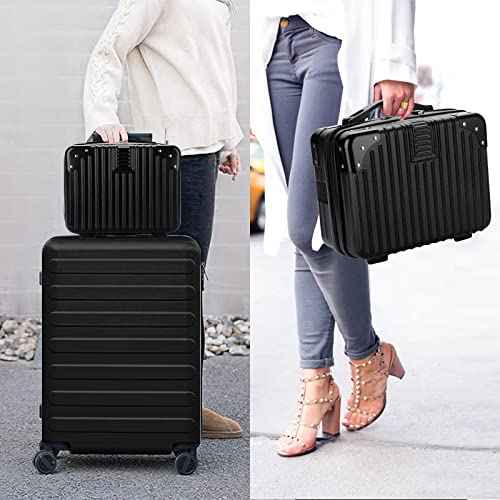 BSTKEY Portable Hard Shell Cosmetic Travel Case, Small Travel Hand Luggage with Elastic Band, Mini ABS Carrying Makeup Case Suitcase, Black