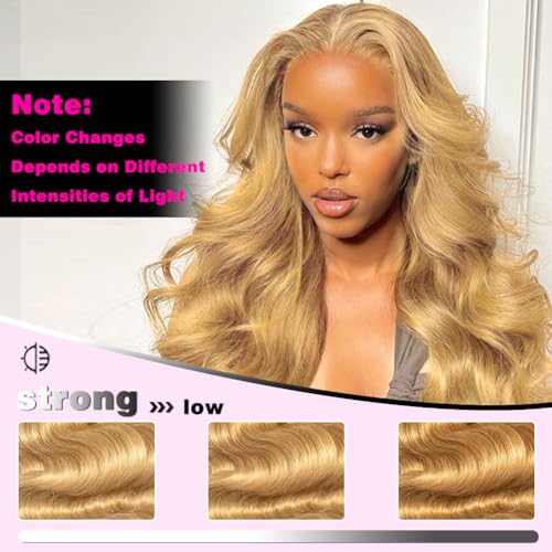 Aopusi Honey Blonde Bundles Human Hair Brazilian #27 Colored Body Wave Bundles 10A Grade 100% Unprocessed Virgin Remy Hair 3 Pcs/Lot Hair Weft(14 16 18 Inch)