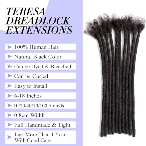 Teresa 8 Inch 0.8cm Width Loc Extension Human Hair Natural Black 40 Strands Loc Extensions for Men/Women/Kids Real Dreadlock Extensions Human Hair
