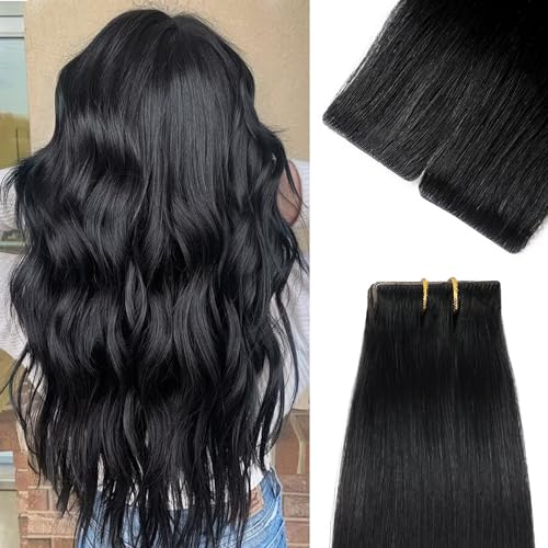 Invisible Tape In Hair Extensions Human Hair Natural Black 16 inch 20pcs 50g/Pack Seamless Invisible Straight Tape ins Human Hair Extensions for Women