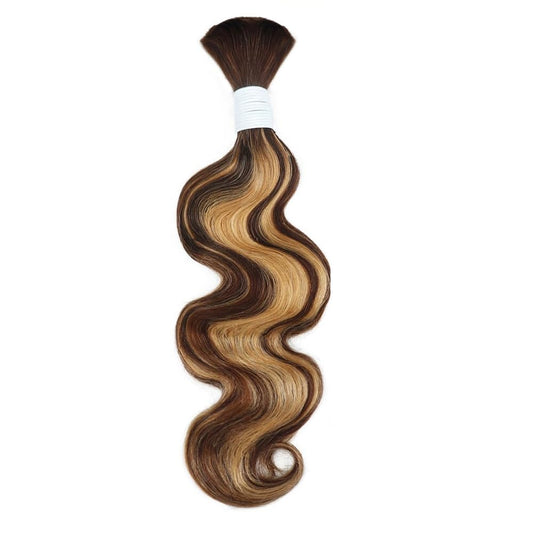 Human Braiding Hair for Boho Braids 1 Bundle 100g P4/27 Highlight Ombre Body Wave Bulk Human Hair Wave Honey Blonde Human Hair Extensions No Weft (24 Inch)
