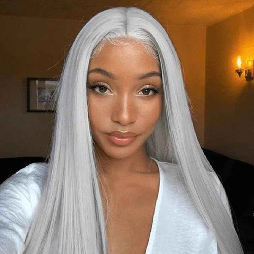 hoshee 200% Density Silver Grey Lace Front Wigs Human Hair For Women No Mixed Fiber Double Drawn Straight Virgin Hair Wig 13x4 UHD Lace Frontal Wig Brazilian Hair 18 Inches