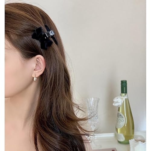Black Velvet Bow Hair Claw Clips and Barrettes for Women and Girls - Bowknot Hair Accessories, 2 Pcs Small Claws Clips