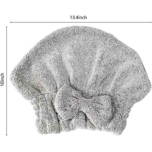 Microfiber Hair Towel Wrap, Soft Absorbent & Quick Drying Cap Set for Curly Thick Hair, Women & Girls - 2 Pcs (Stripe & Gray)