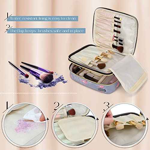 Teamoy Travel Makeup Brush Case, Portable Makeup Brush Organizer Professional Cosmetic Pouch Bag with Handle for Womens Makeup Essentials, Flamingo