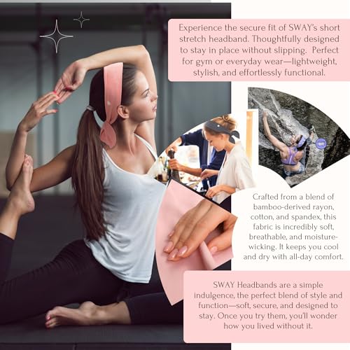 SWAY Stretch Headbands for Women - 6-Clip Non-Slip, Trendy Nurse or Workout Headband, Wide Headband, Sweat Absorbing, Christmas Gift for Her, Stocking Stuffer? 32in. Patented & Handmade in USA