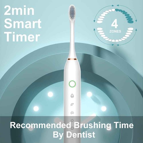 SUNPRO 2 Pack Sonic Electric Toothbrush for Adults, 6 Modes 42000vpm, Smart Timer, 8 Heads (Black+White)
