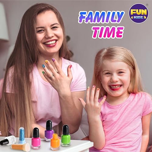 Toy Unicorn Nail Art for Girl 7-12, FunKidz Size 17.91Wx12.4L Ultimate Glamour Peelable Nail Polish Kit for Kids Fingernail Set Party Gifts