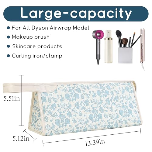 Quilted Travel Case Compatible with Dyson Airwrap & Shark Flexstyle, Cotton Floral Carrying Storage Bag for Dyson Hair Dryer and Attachments, Cute Portable Organizer with Handle