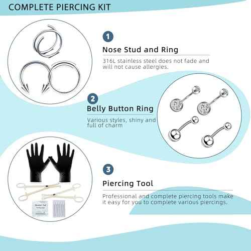 153Pcs Piercing Kit: 12G, 14G, 16G, 20G Needles & 316L Stainless Steel Jewelry for Nose, Belly, Lip, Ear & More