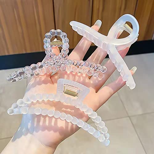 Hair Claw Clips, Nonslip Matte Clear Hair Clips, Large for Thick, Strong Hold Jaw Clamps, Butterfly Claws Hairpins Fashion Hair Accessories for Women (3 Pack)