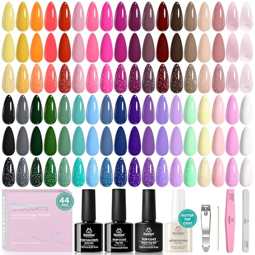 beetles Gel Polish Vivid Seasons, Fall Gel Nail Polish Set, 36 Colors Yellow Burgundy Purple Pink Jelly Shades, 45pcs with Base & Top Coat, UV LED Soak Off DIY Salon Set, Gift for Women & Girls