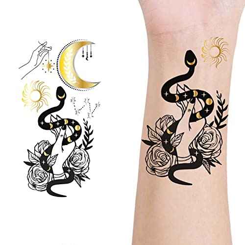 Glaryyears Metallic Gold Temporary Tattoos, 18-Pack Long-lasting Fake Tattoo Stickers, Small size Variety Pack Realistic Tattoos, Sexy Cool Design for Women Adults Girls on Face Body Hand Arm Neck