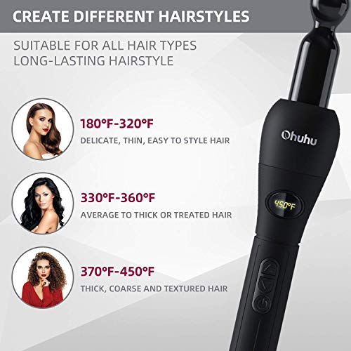 5 in 1 Curling Wand Set: Ohuhu Curling Iron Wand LCD Temperature Display 5Pcs 0.35 to 1.25 Inch Interchangeable Ceramic Barrel Heat Protective Glove for Girls Women Mother Gift Black