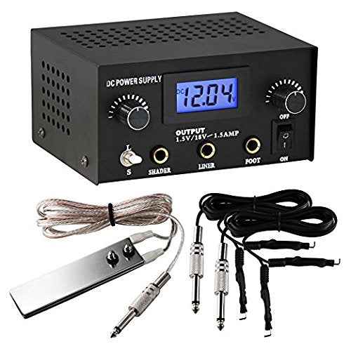 DGT Pro Digital Dual Tattoo Machine Power Supply Kit w/ 2 Clip Cord & Foot Pedal