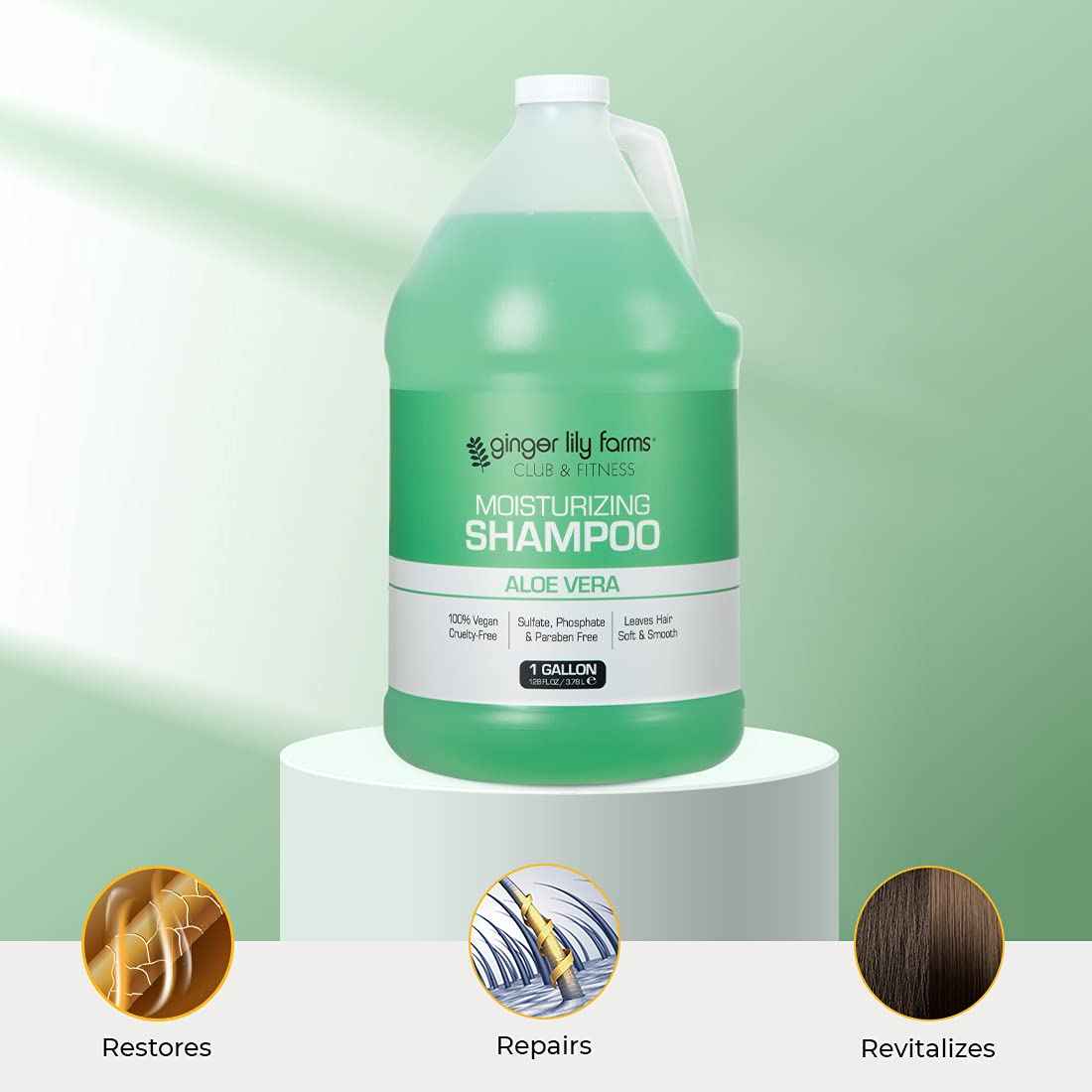 Ginger Lily Farms Club & Fitness Moisturizing Shampoo for All Hair Types, 100% Vegan & Cruelty-Free, Aloe Vera Scent, 1 Gallon Refill (Pack of 4)