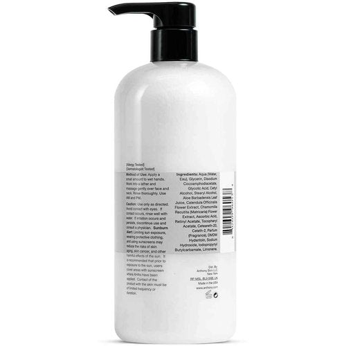 Anthony Glycolic Facial Cleanser for Men, Daily Exfoliating & Hydrating Face Wash, Shave Prep, Non-Foaming, Deep Cleansing, Gentle on Sensitive Skin, Removes Dirt & Oil, Smooths Texture, 32 Fl Oz