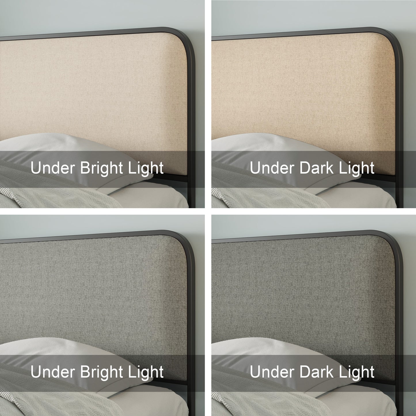 Queen Size Modern Metal Bed Frame with Upholstered Headboard & 4 Drawers - Beige