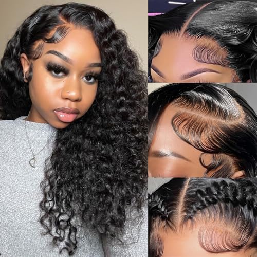 13x6 Deep Wave Lace Front Wigs Human Hair Pre Plucked HD Lace Frontal Deep Wave Wig Pre Plucked 200 Density Brazilian Glueless Wet and Wavy Wig 20 Inch